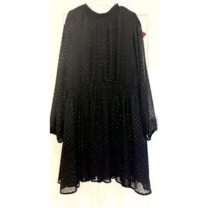 Torrid Black Dress Party Smocked Long Sleeve Multicolor Dot Plus‎ Size 5